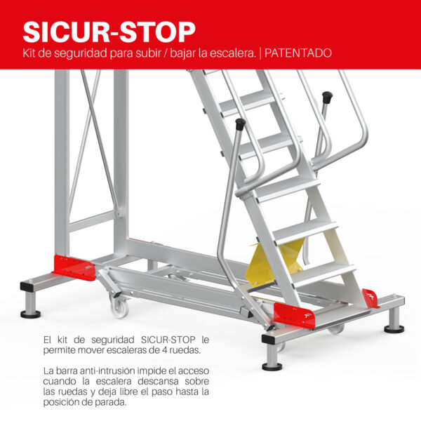 ESCALERA DE TRAMEX CON PLATAFORMA Y BASE CON RUEDAS. INCLINACIÓN 45º | 12 PELDAÑOS. - Image 3