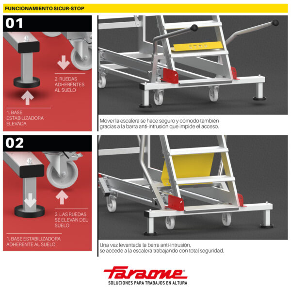 ESCALERA DE TRAMEX CON PLATAFORMA Y BASE CON RUEDAS. INCLINACIÓN 45º | 12 PELDAÑOS. - Image 4