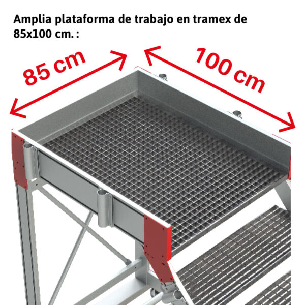 ESCALERA DE TRAMEX CON PLATAFORMA Y BASE CON RUEDAS. INCLINACIÓN 45º | 12 PELDAÑOS. - Image 6