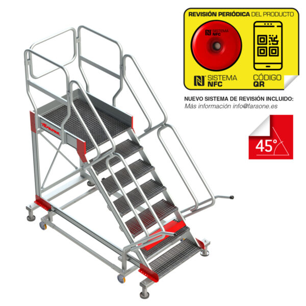 ESCALERA DE TRAMEX CON PLATAFORMA Y BASE CON RUEDAS. INCLINACIÓN 45º | 12 PELDAÑOS. - Image 2