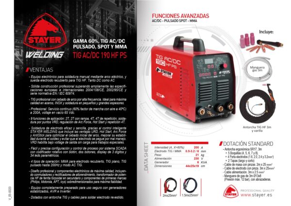 EQUIPO DE SOLDADURA INVERTER, TIG AC/DC 190 HF PS - Image 9